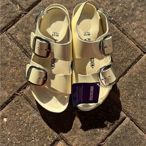 Birkenstock Milano Big Buckle Natural Leather Patent - High Shine Butter Size 38